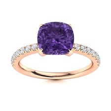 Cushion Amethyst Stone 925 Silver Boho Solitaire with Accents Ring Jewelry