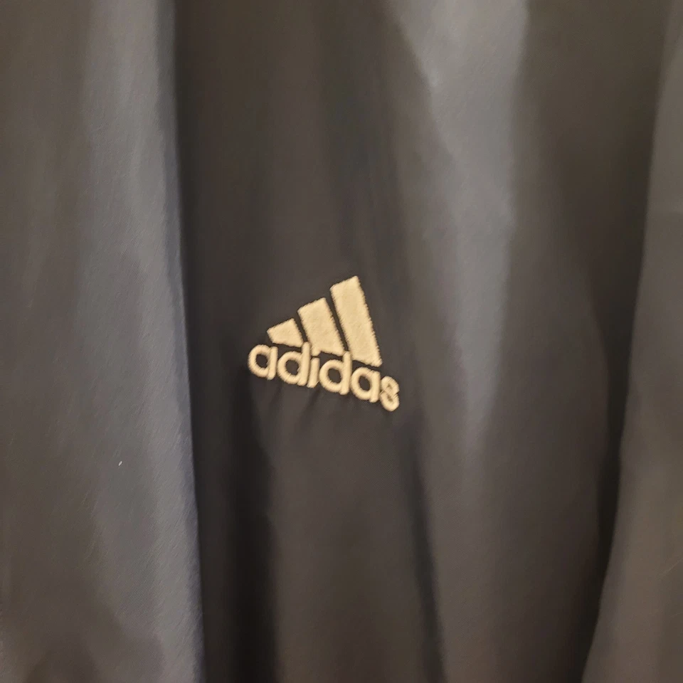 Adidas темно-синий белый полоски ветровка мужчин плюс размер 2 X четверть молнии Y2K - Изображение 3 из 4