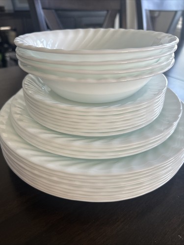 CORELLE by Corning WHITE SWIRL Dinner Luncheon Bread Plates & Bowls Set Of 26