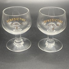 Pair of Vintage Benedictine D.O.M. Glass Stemmed Shot Glasses Belgium