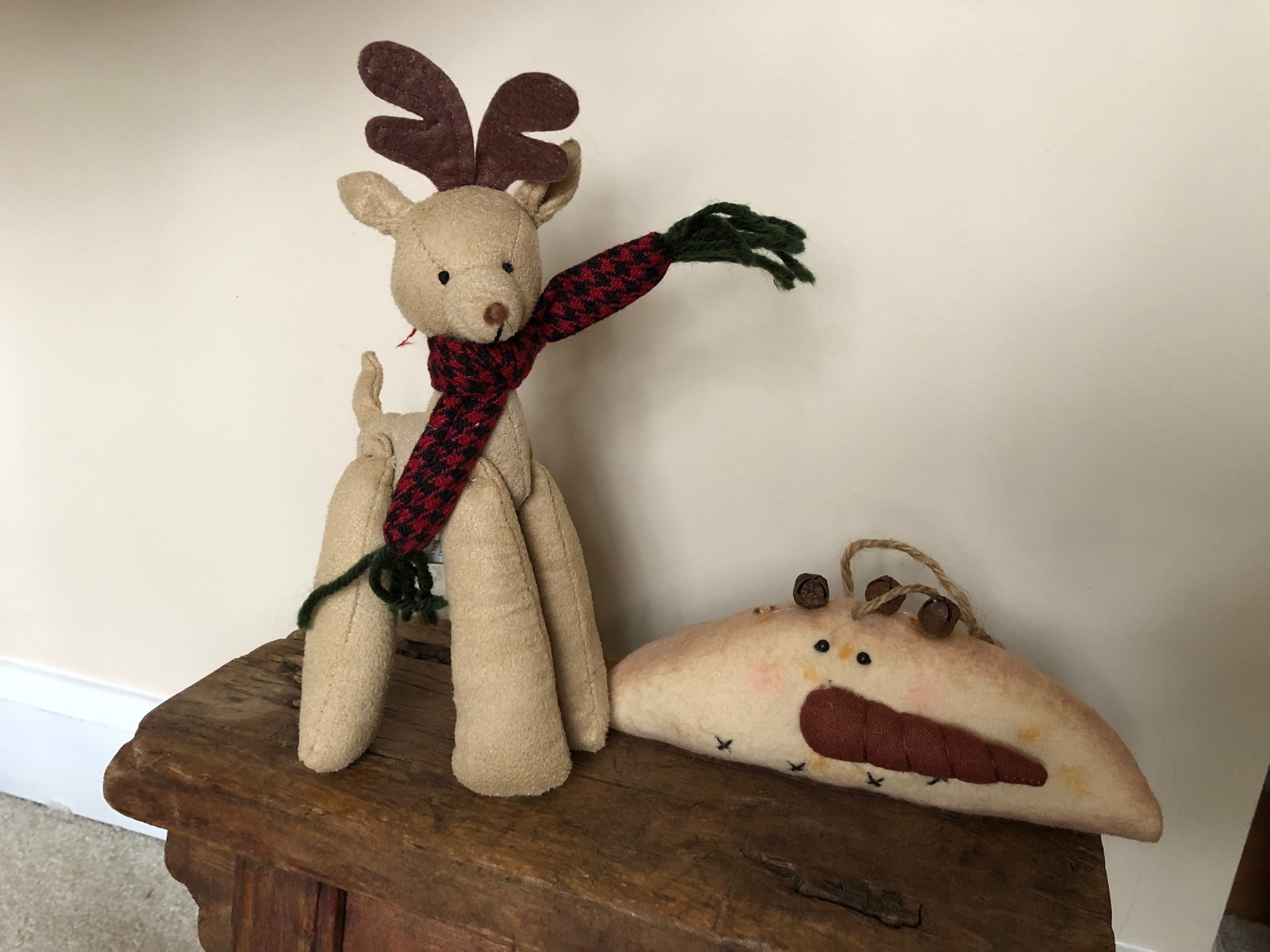 Lot of various cute snowmen Christmas decorations, bells rustic Holiday snowman