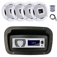 Pyle Marine Receiver,Adapter,Spa Bezel, Antenna,Wire, 4x 6.5" 450W White Speaker