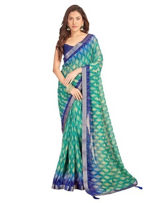 Women's Lace & Floral Printed Georgette Saree with Unstitched Blouse Piece