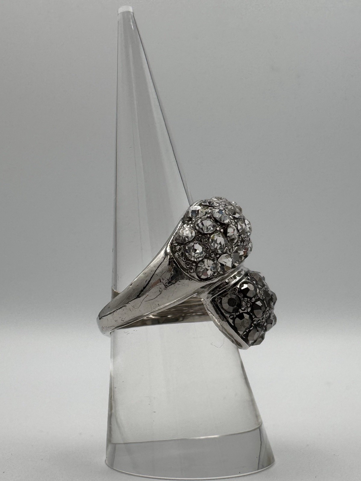 Statement Double Dome Rhinestone Ring – Silver To… - image 3