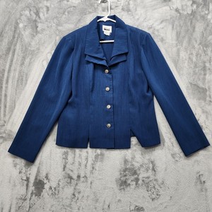 Vintage Leslie Fay Jacket Womens 10 Blue Double Collar Button Front Lightweight