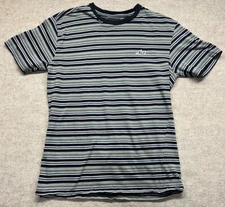 Lost T Shirt Women M Black Blue Stripes Embroidered 90s Y2K Boxy