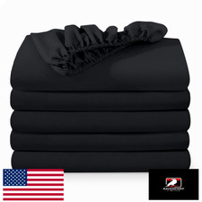 Bare Home King 5-Pack Fitted Bottom Sheets - 1800 Microfiber, Deep Pocket, Black