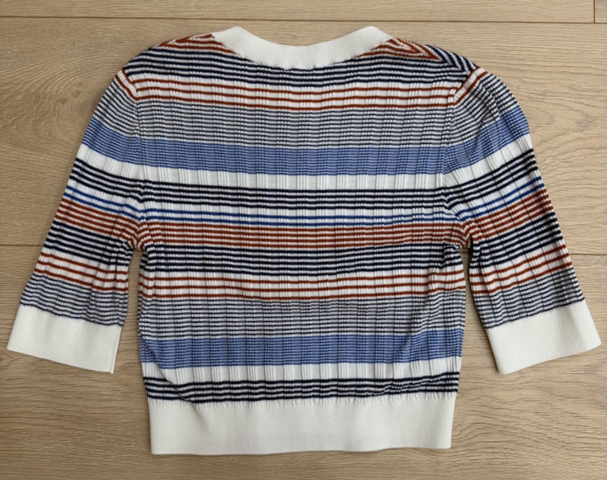Chanel 21C Blue White Orange Striped CC Logo Top Short Sleeve