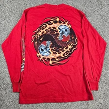 Vintage Guardians of Paradise Shirt Mens Large Red Long Sleeve Skull Flames Ying