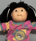 Vintage 1989 Cabbage Patch Kids Doll Black Yarn Hair Brown Eyes Pigtails Shoes