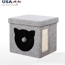 Cat Cube Condo Sturdy Construction Play Lounge Padded Toy Modern Design Gray New