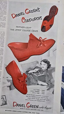 1952 Daniel Green Corduroy's women's  red comfy slippers shoes vintage ad