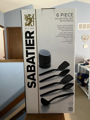 SABATIER 6 PIECE NYLON TOOL SET WITH CROCK, NIB