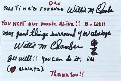 Willie Chambers Signed IP 4x6 Index Card In Top Loader - The Chambers Brothers