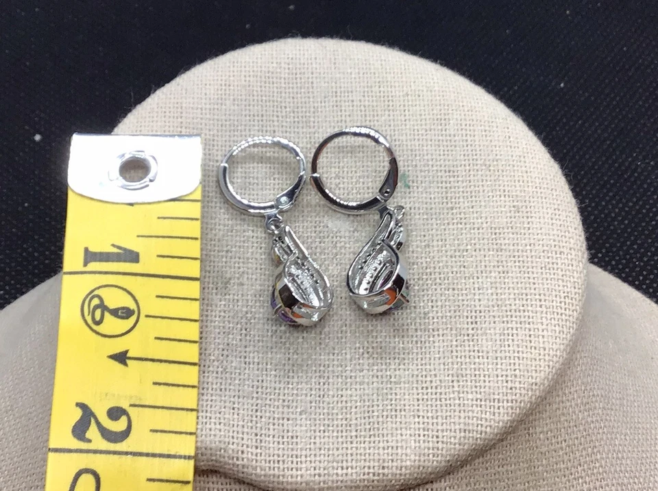 Pendientes de moda con topacio místico simulado y piedra circonita transparente de vidrio tono plata F217 Foto 3 de 3