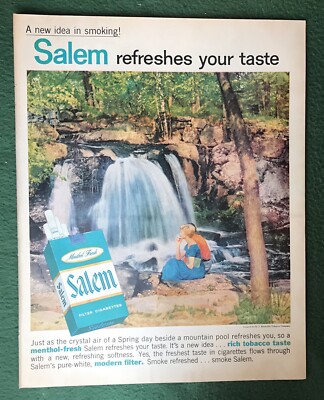 cigarette waterfall vintage 1950s large size magazine ad SALEM waterfall cigarettes mancave