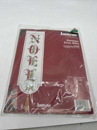 JANLYNN NOEL Christmas Cross Stitch Old English Banner 1991 Vtg NOS New Sealed!