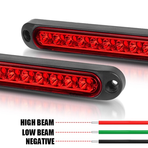 2X 10" Red 15 LED Car Truck DRL Light Bar Brake Rear Turn Signal Stop Tail Strip - Picture 5 of 15