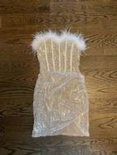Worn Once Relatively New White & silver mini Sequin Dress with feathers Windsor