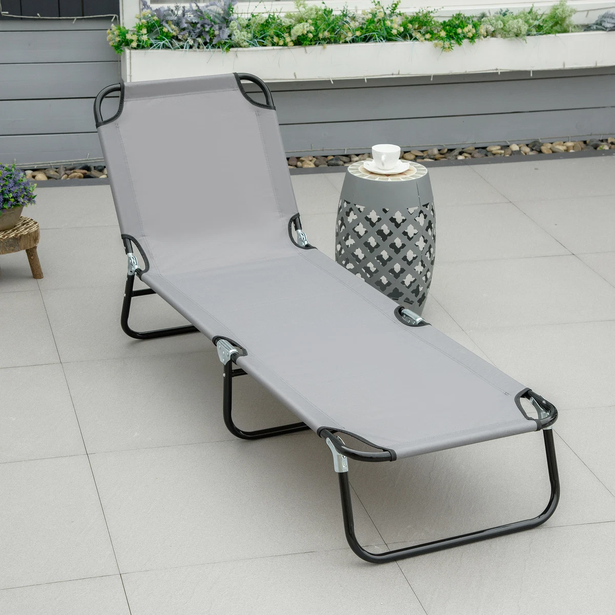 Outsunny Folding Lounge Chair Outdoor Chaise Lounge for Bench Patio