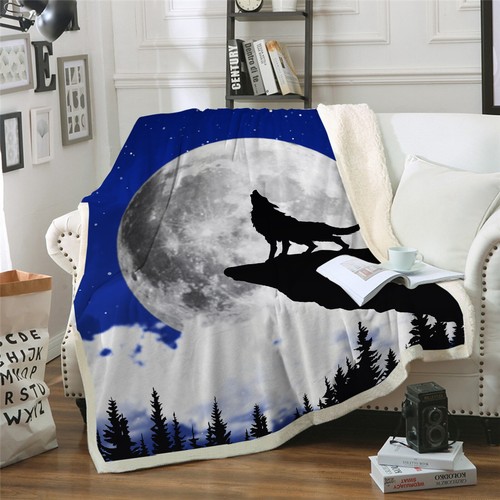Wolf Animals Design Blanket Throws Sofa Bed Soft Warm Faux Fur Fleece Blanket - Picture 12 of 75