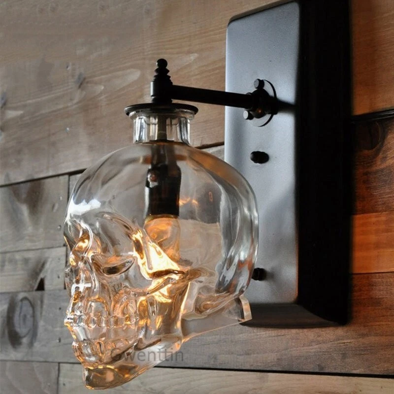 New Skull Bones Wall Sconce Light Fixtures Vintage Glass Wall Lamp Loft Decor - Image 2 of 4