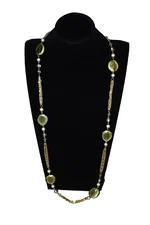 PD Premier Designs AKEMI Necklace Retired Olive Green Gold Tone 38"- 41" B1