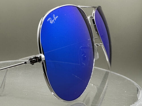 New RayBan RB3025 Large Aviators, Silver with Bright Blue Mirrored Lenses