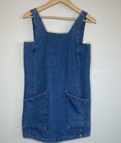 Blue Denim Pinafore Dress Pockets Size 