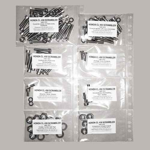 Kit visserie Honda CL450 Scrambler en inox poli qualité supérieure