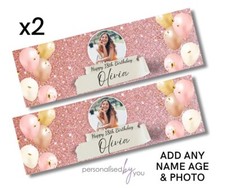 2x Personalised Photo Birthday Banners PINK ROSE GOLD Large 16th 18th 21st 30th