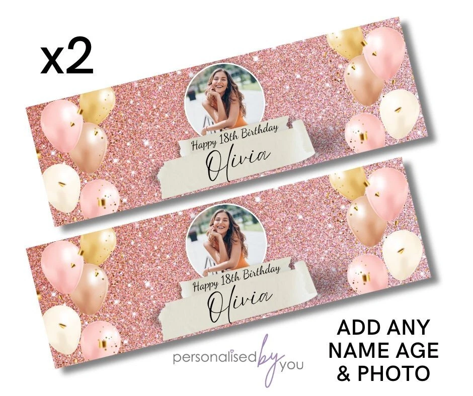 MADVINL 2x Personalised Photo Birthday Banners PINK ROSE GOLD Large 16th 18th 21st 30th