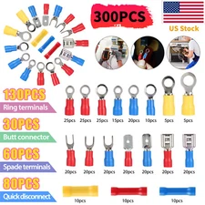 300PCS Insulated Electrical Wire Splice Terminal Spade Crimp Ring Connectors Kit