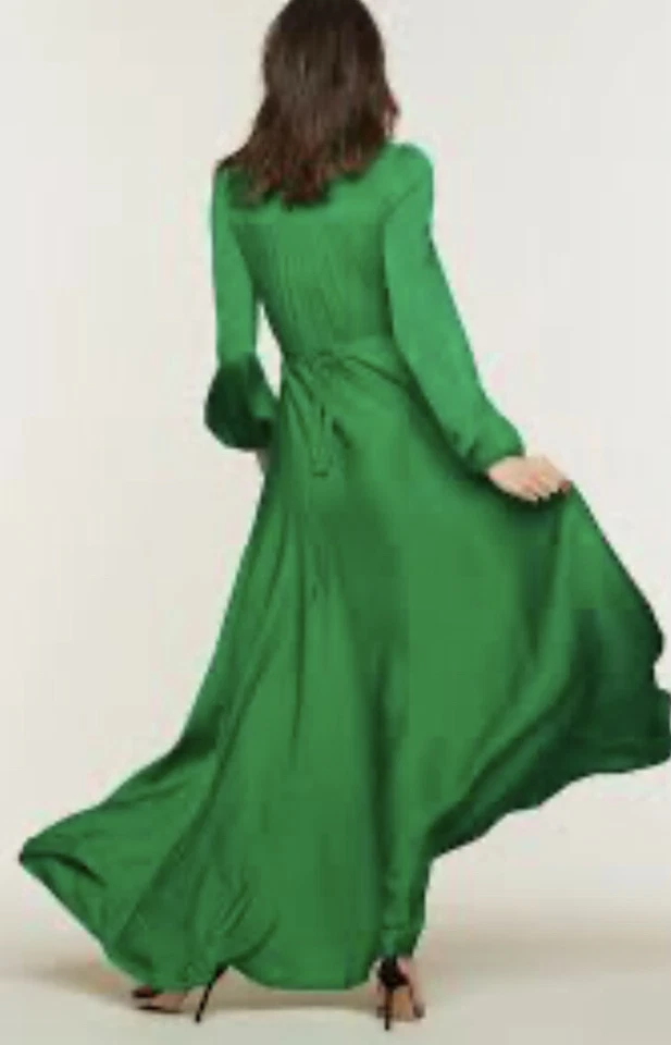 Maxi Vestido Milly Mezcla Seda Envolvente Verde Esmeralda Talla 4 $895 Foto 3 de 4
