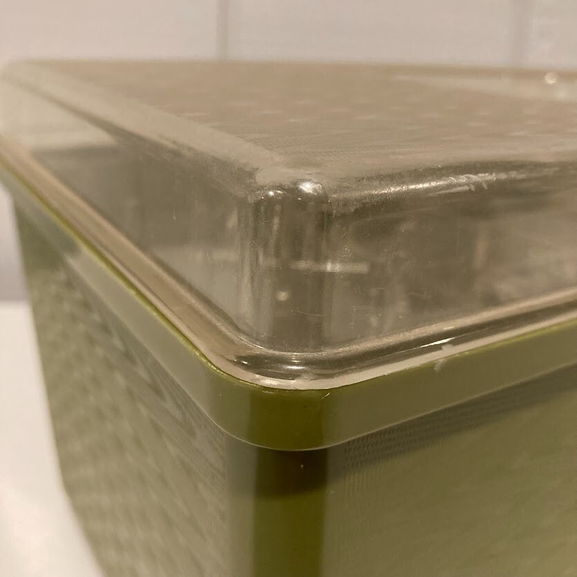 WIL-HOLD Plastic SEWING BOX 1970s Green with Tray Med Size Vintage Wilson Mfg.