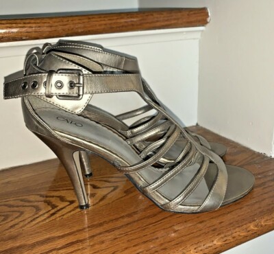 CATO Silver Buckle Pewter Stilettos Slingbacks High Heels Womens Shoes Size 