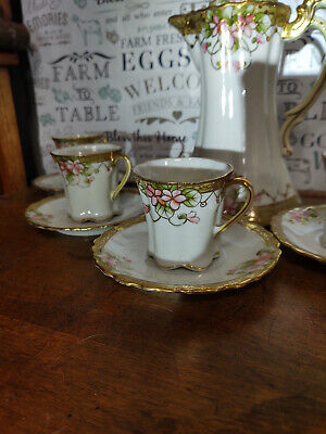 ANTIQUE Nippon Hand-Painted Chocolate Pot Set 5 Cups ANTIQUE Nippon Hand-Painted Chocolate Pot Set 5 Cups