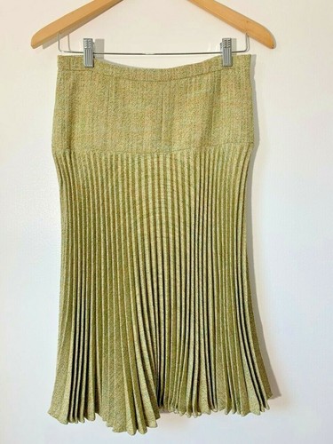 MISSONI Pleated Pea Green Tweed Skirt size 2
