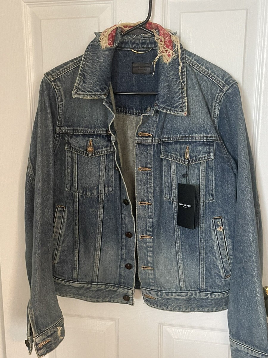 Saint Laurent (YSL) Distressed Denim Trucker Jacket - XS Saint Laurent (YSL) Distressed Denim Trucker Jacket - XS