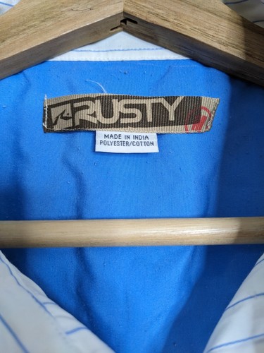 Vintage Rusty Shirt Mens Medium White Blue Striped Surfwear Surfboards 90s Y2K - Picture 4 of 12