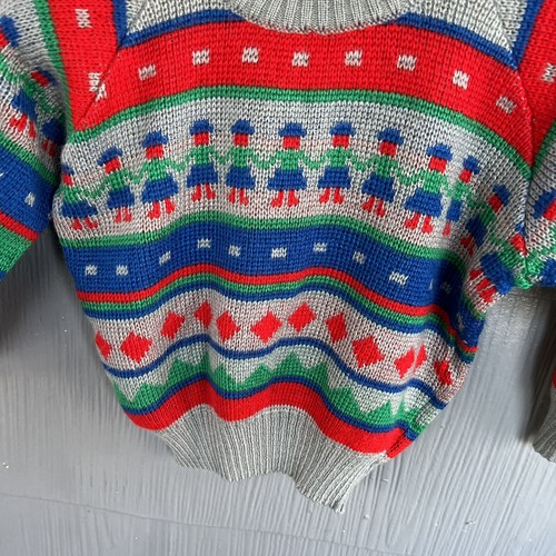 Vintage Youth Kids Small 4-6 Christmas Holiday Pullover Sweater Gray Red Italy - Picture 4 of 5