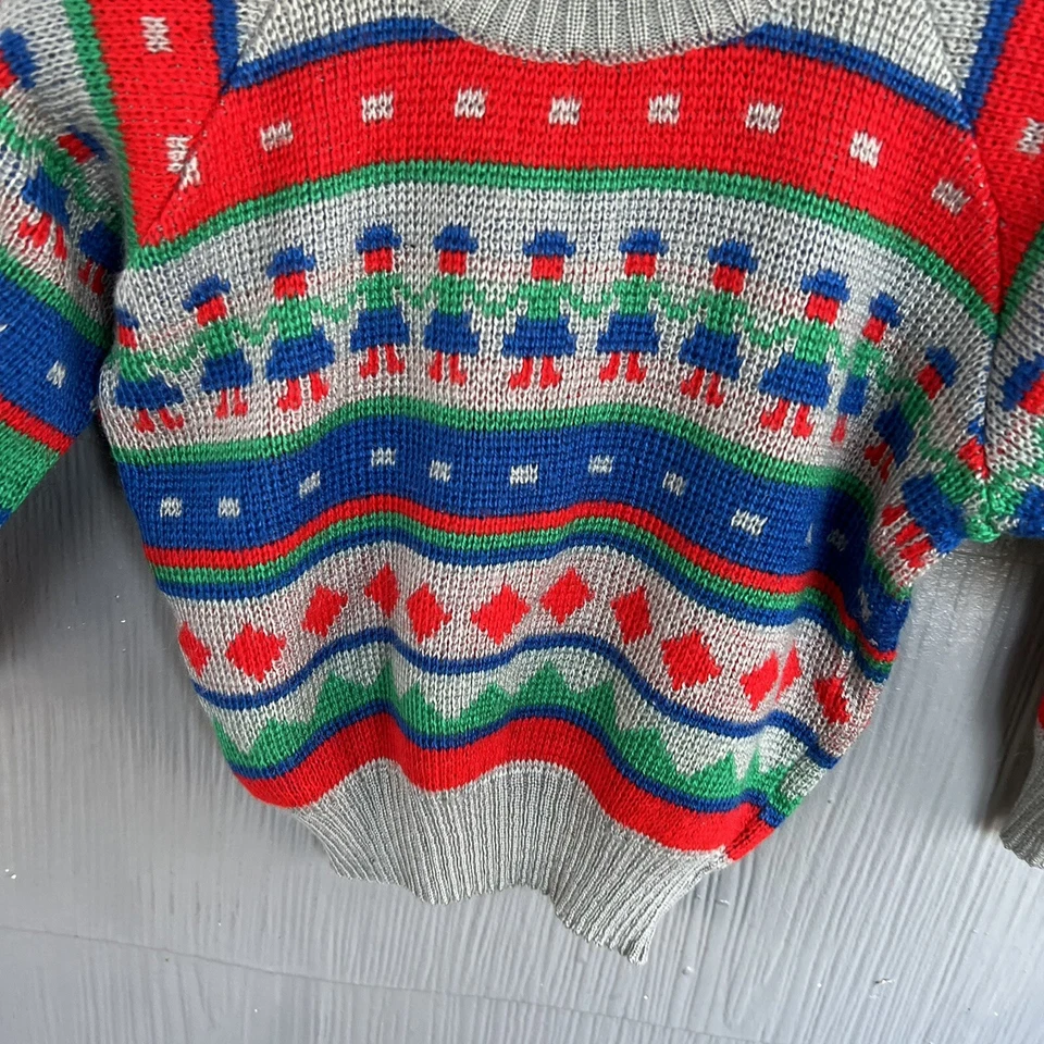 Suéter Pullover Vintage Jóvenes Niños Pequeño 4-6 Navidad Vacaciones Gris Rojo Italia Foto 4 de 4