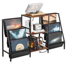 Large Turntable Record Stand w Power Outlet Holds Up to 280 Albums Display Shelf