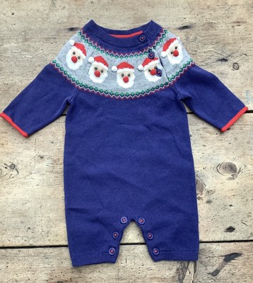 New Mini Boden: Baby All In One Newborn CHRISTMAS Santa Fair Isle 56cm Romper