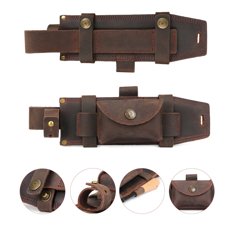 TOURBON Survival Leather Tracker Knife Sheath Horizontal Belt Holster with Pouch - Image 4 of 4