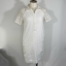 J.Crew Shirt Dress Women's 0 White Eyelet Lace Short Sleeve Embroidered Preppy