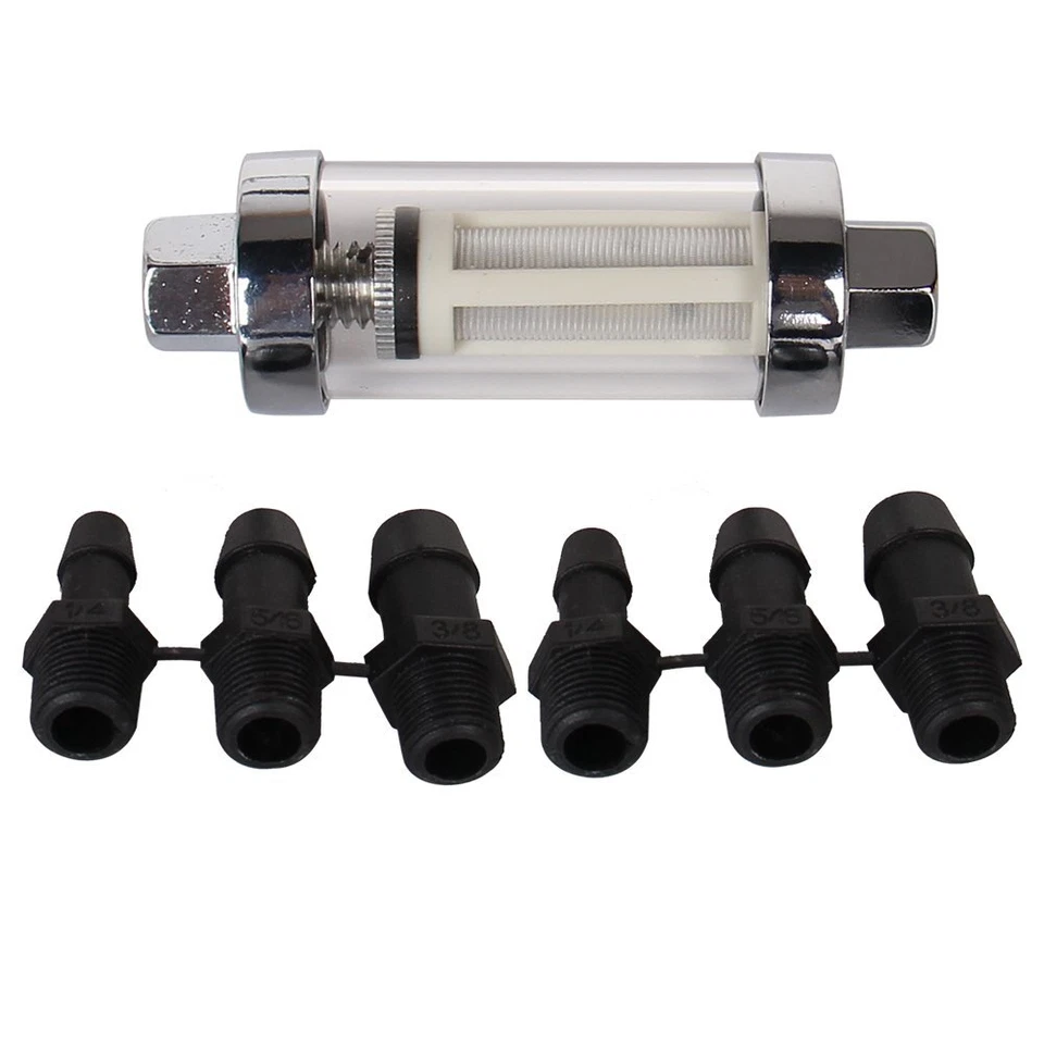 Filtro de combustível em linha lavável reutilizável vidro gás cromado universal 1/4" 5/16" 3/8" - Imagem 4 de 4