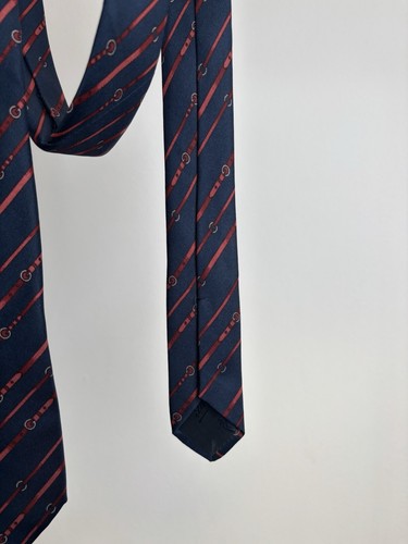 Rare Gucci Vintage Striped GG Horse Silk Tie Navy and Red - Picture 5 of 8