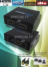 1 in x 2 out HDMI Distribution Amplifier Amp Distributor Splitter 3D HD 1080p