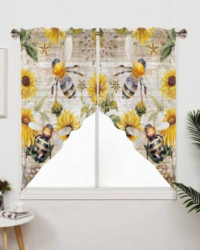 Farmhouse Kitchen Window Curtains Over Sink, Rod Pocket Rustic Floral Swag - Picture 2 of 8